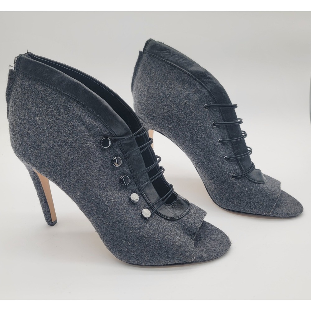 Karl Lagerfeld Paris 9.5 Gray Peep Toe Booties Stiletto Heels Lace Up Y2K Goth